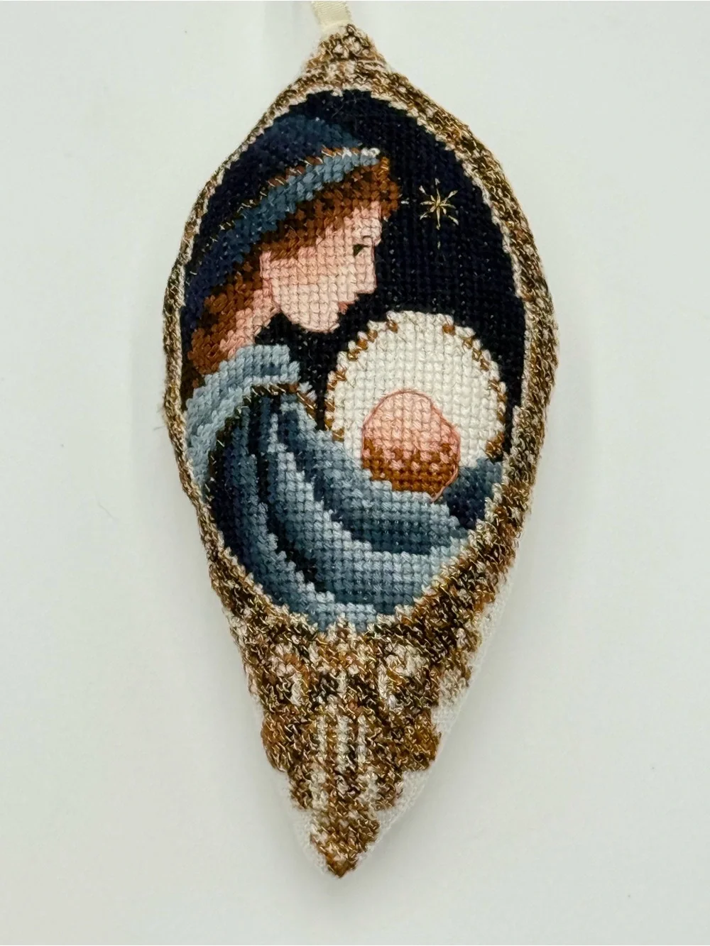 Needlepoint Nativity Christmas Ornament Mary & Baby Jesus Handmade